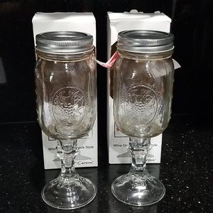 BRAND NEW🍷Set of 2 Redneck Mason Jar Wine Glasses